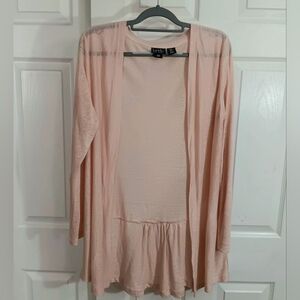 Nicole Miller New York Women's Medium Cardigan Pink Linen Open Front Sweater